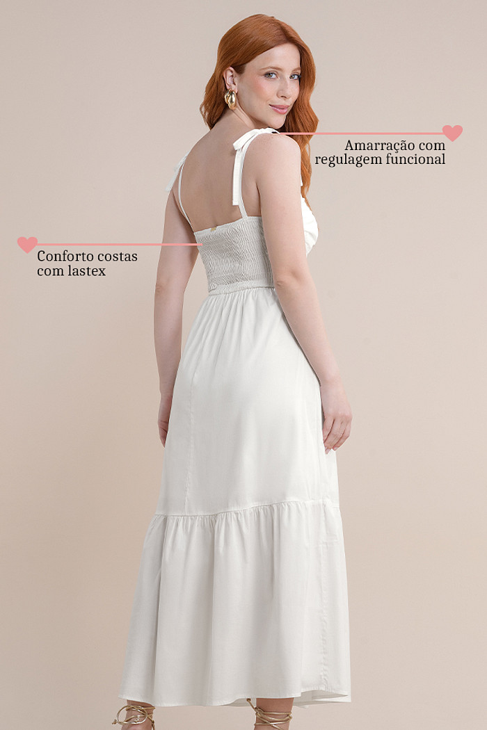 Vestido midi em tricoline com lastex nas costas