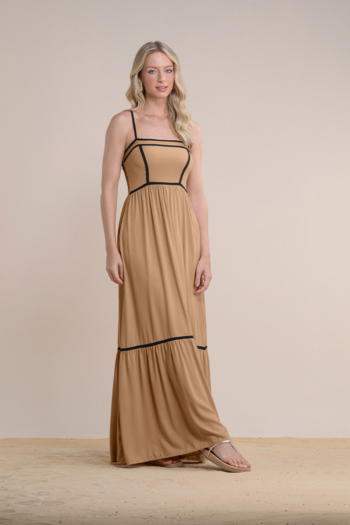 Vestido midi viscose lisa