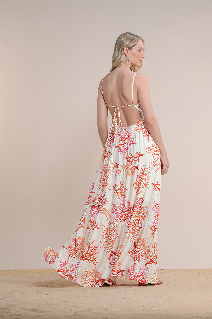 Vestido longo em viscose com amarração regulável