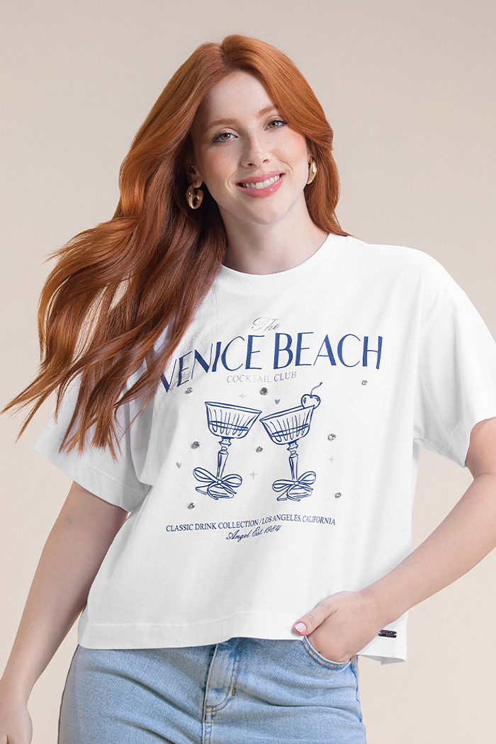 Blusa meia malha coquetel com aplique em pedraria