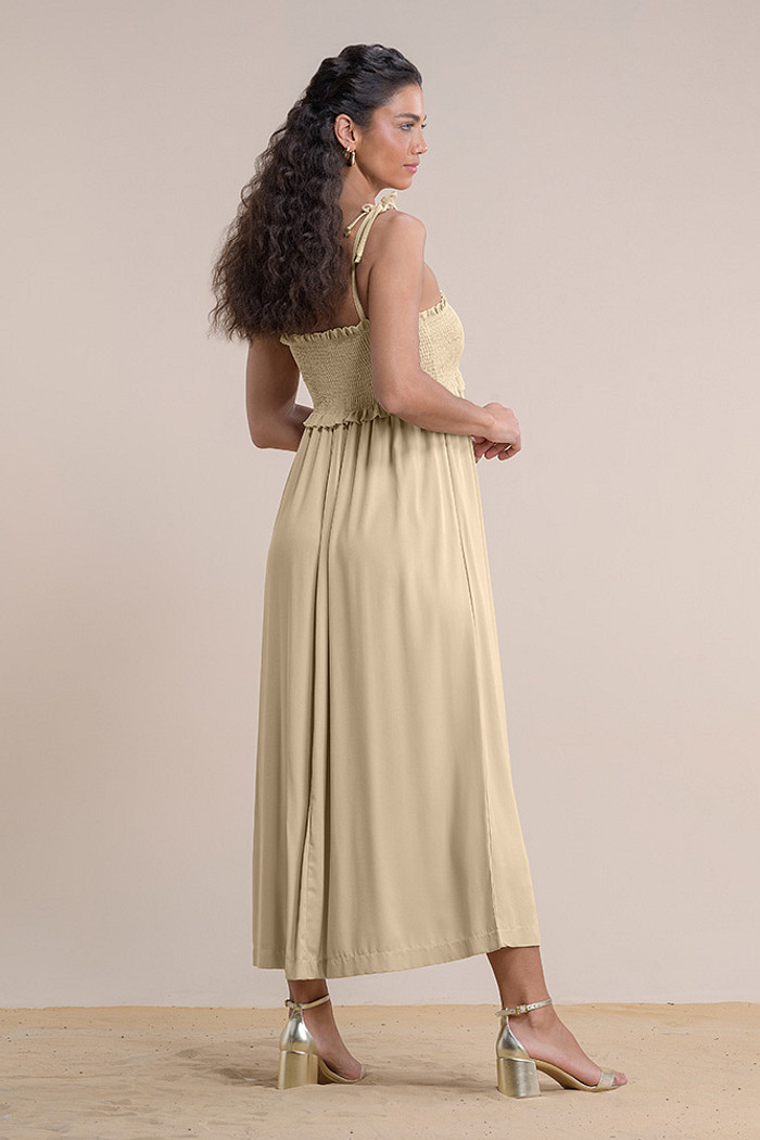 Vestido midi viscose lisa