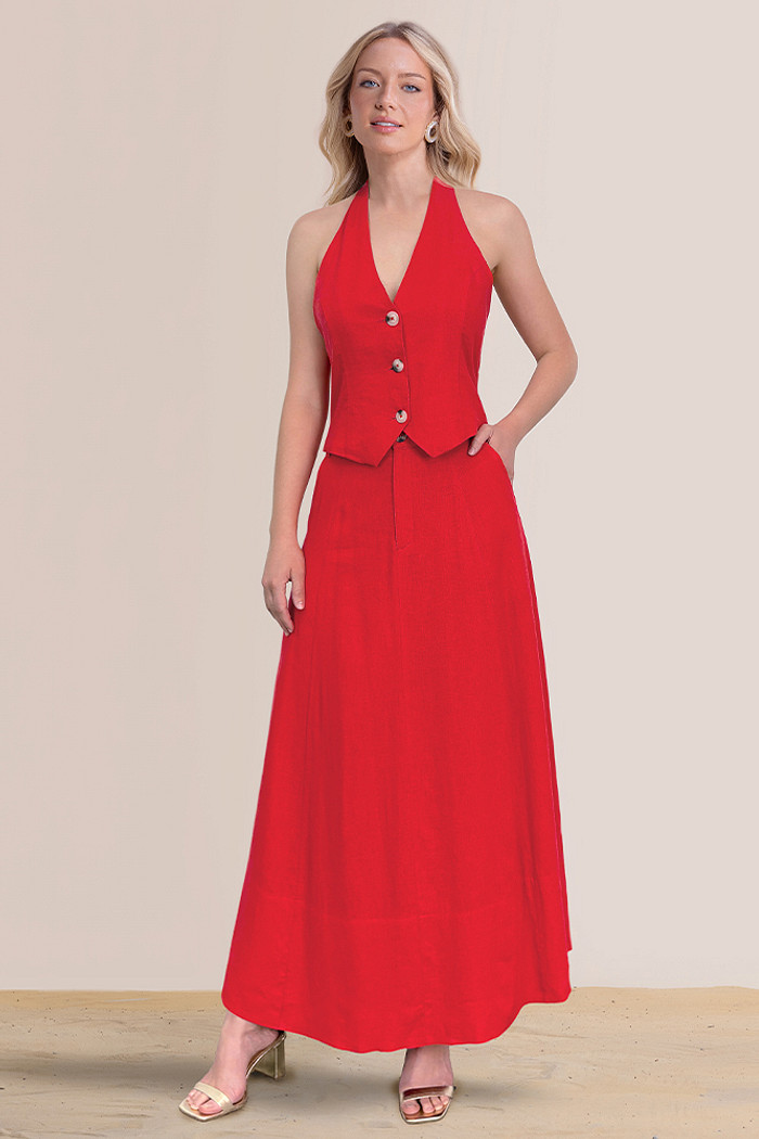 Saia midi linho com bolso