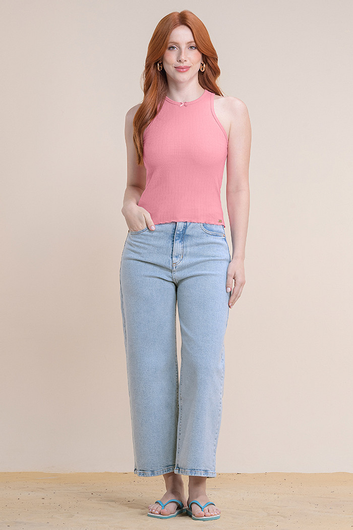 Blusa regata de ribana com aplique decorativo