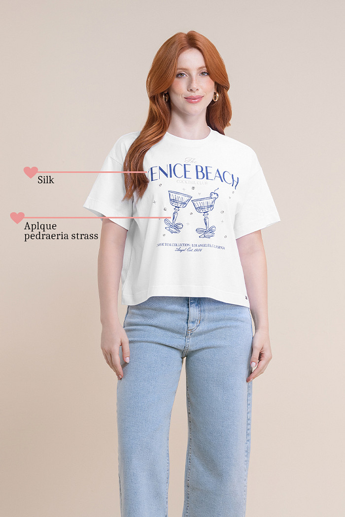 Blusa meia malha coquetel com aplique em pedraria