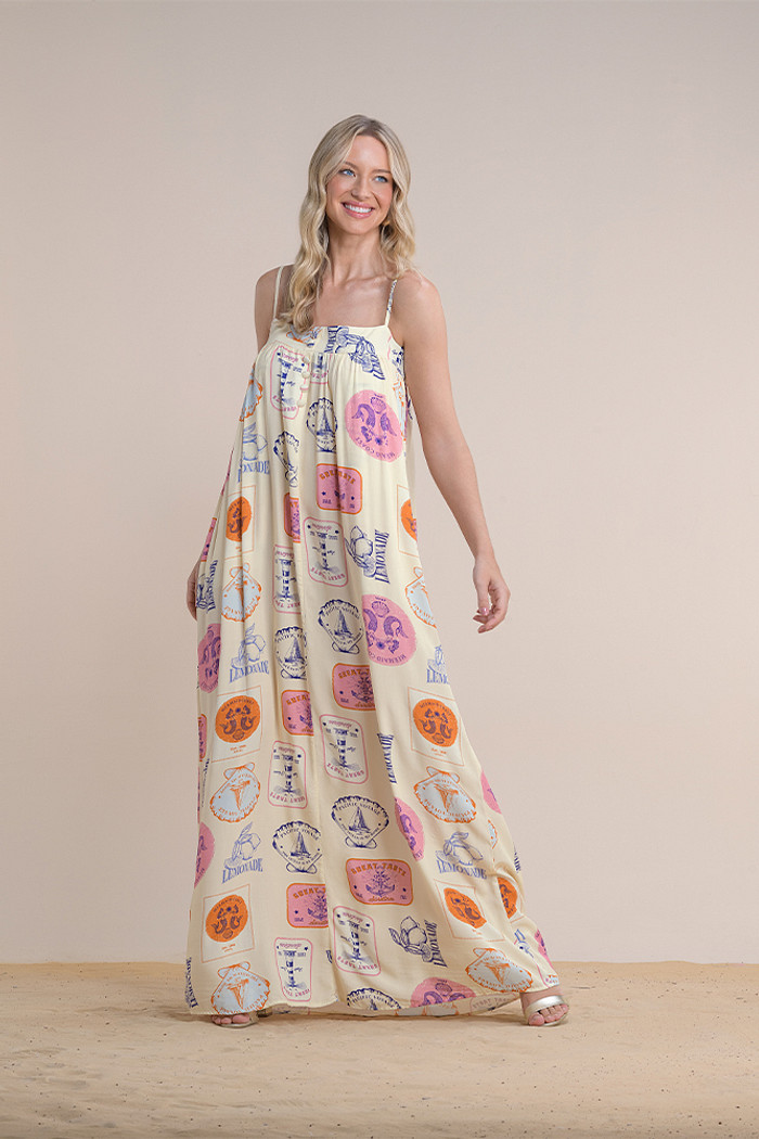 Vestido midi em viscose com alças reguláveis