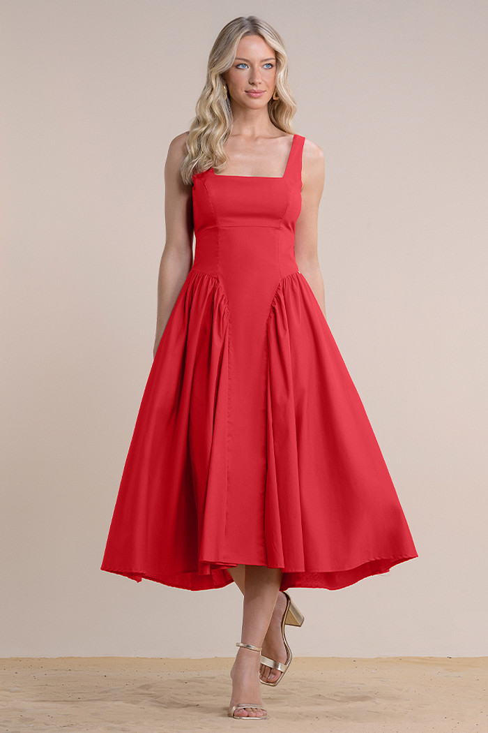 Vestido midi costas abertas com amarração ajustável laço