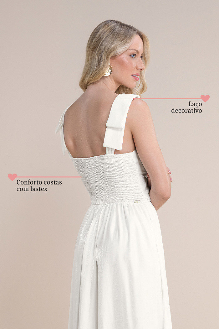 Vestido midi em alfaiataria com laço decorativo