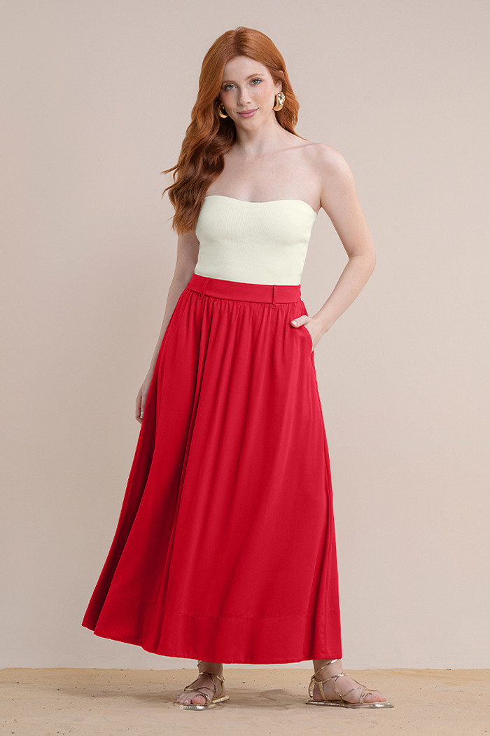 Saia midi lisa em viscose
