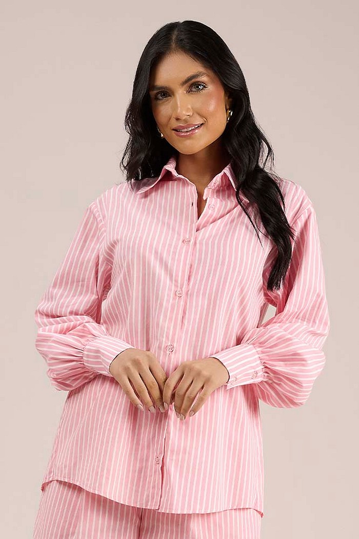 Camisa cm botões em tricoline listrado