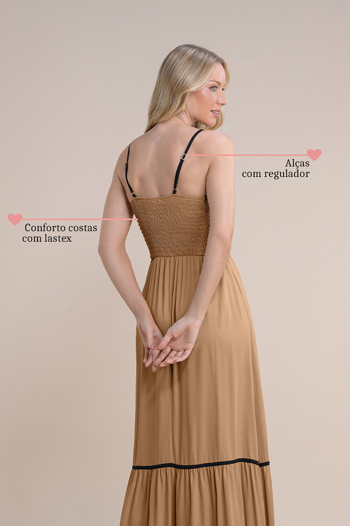 Vestido longo viscose lisa