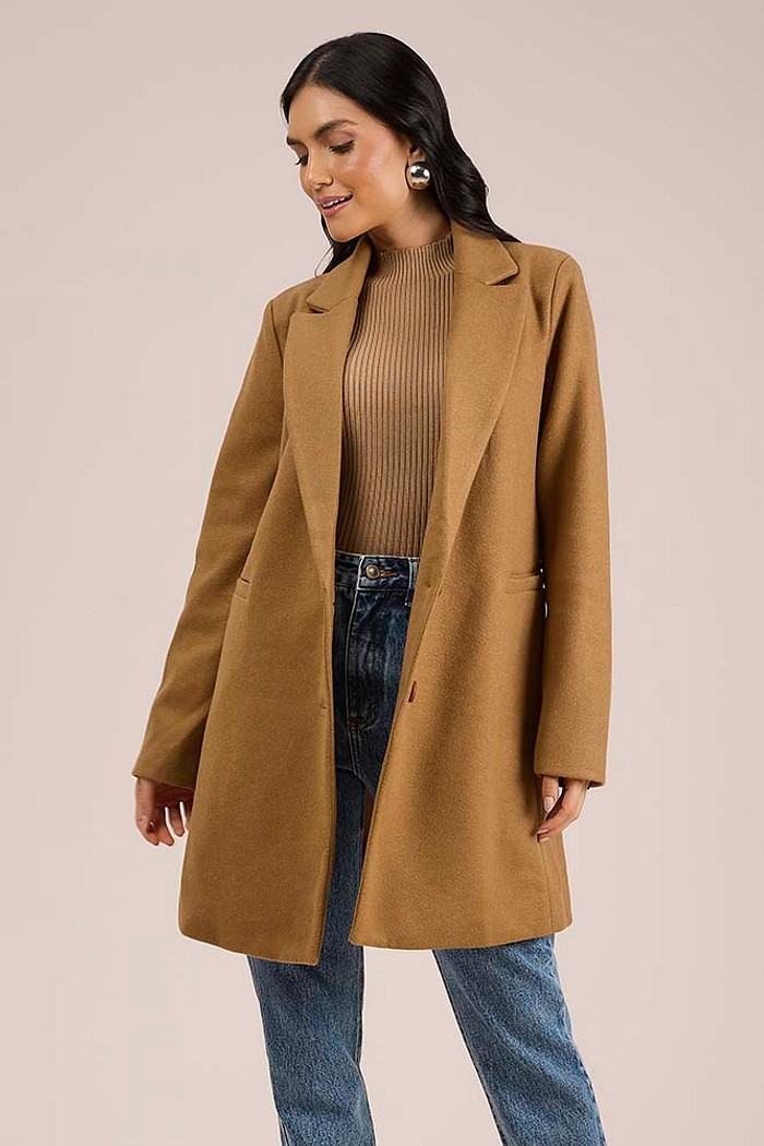 Casaco longo com bolso em alfaiataria lanosa com forro