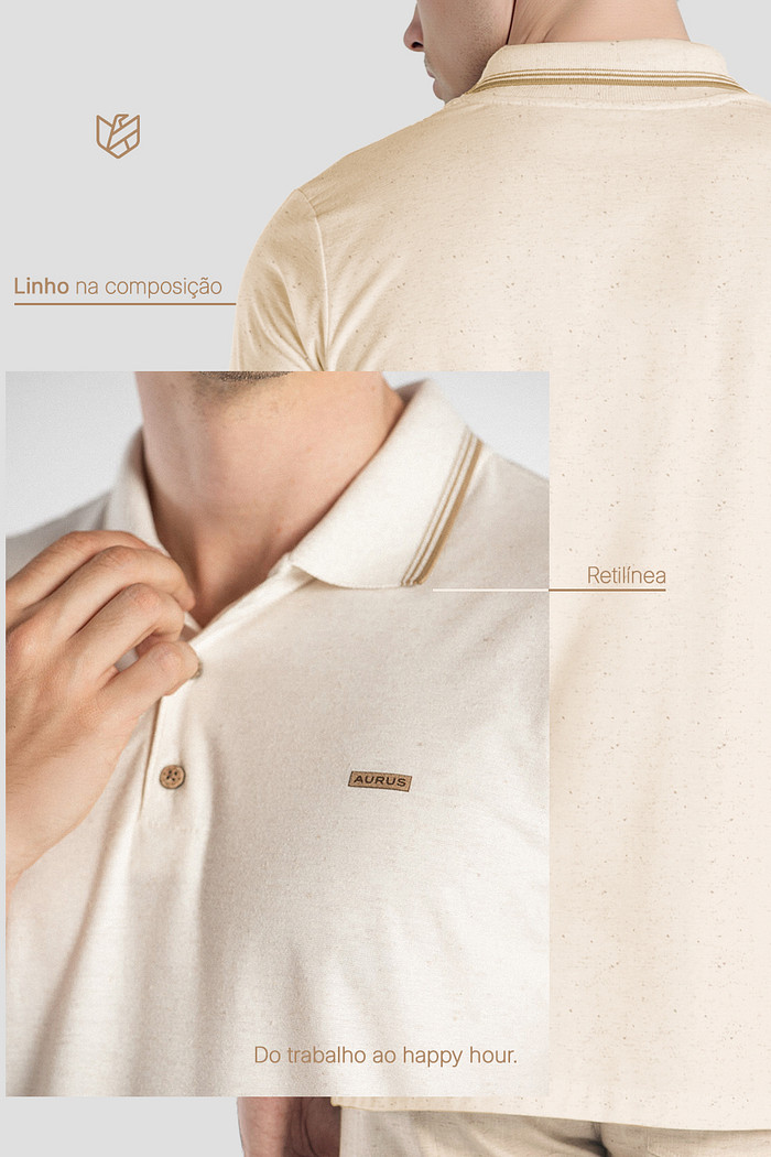 Camisa polo comfort em malha linho com aplique Aurus