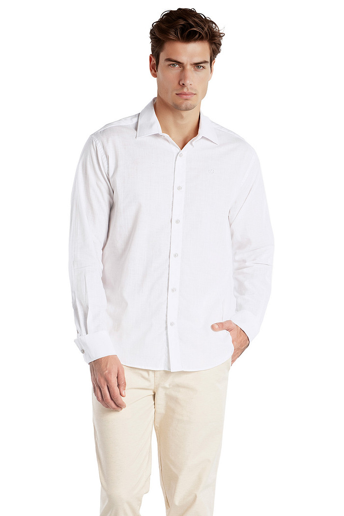 Camisa manga longa regular em tecido verano flamê Aurus