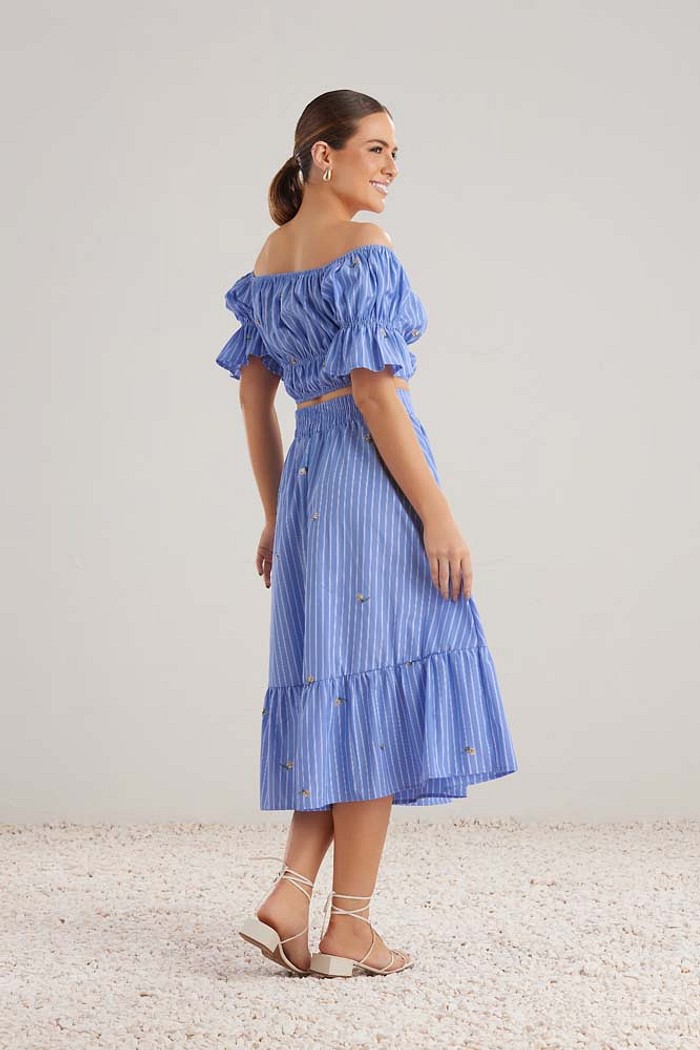 Saia midi em tricoline bordado