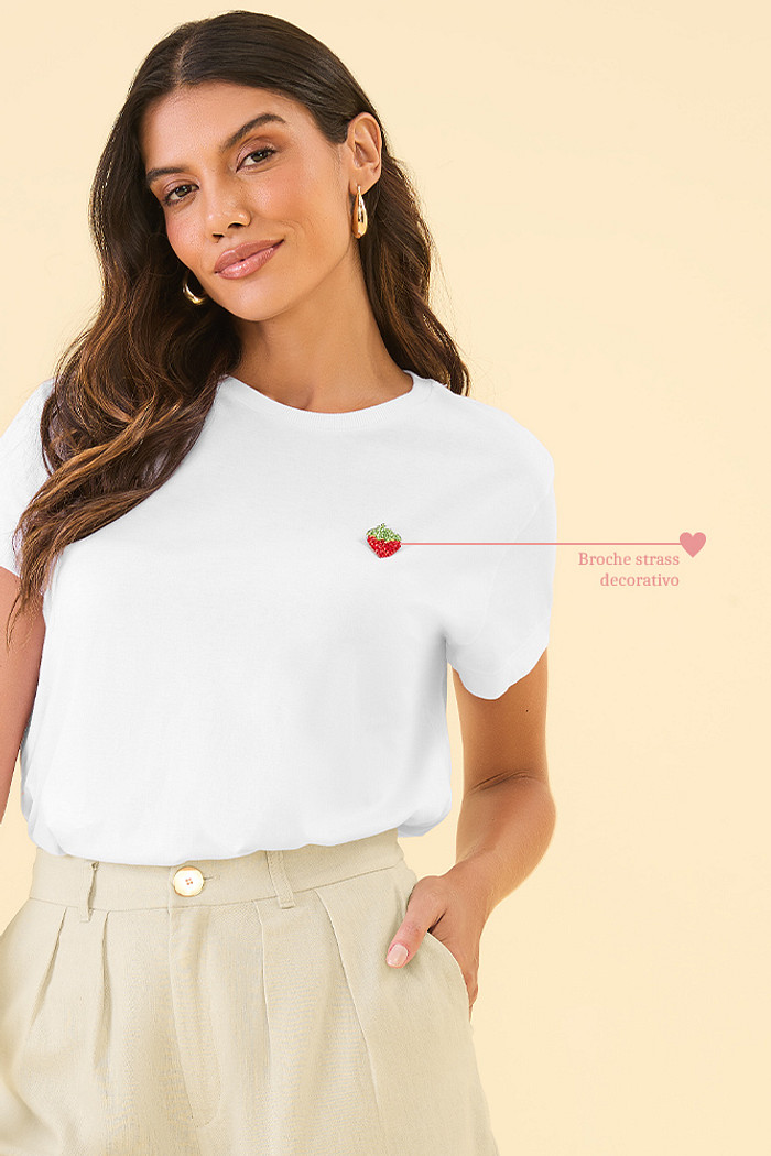 T-Shirt broche fruit em meia malha