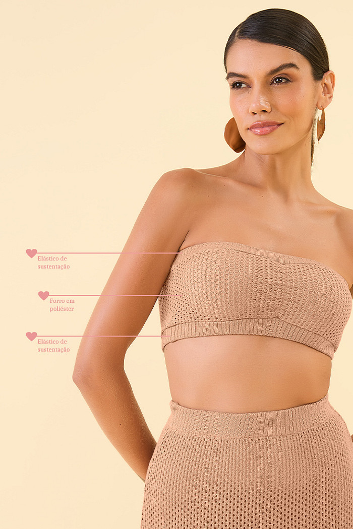 Top tomara que caia em tricot com forro