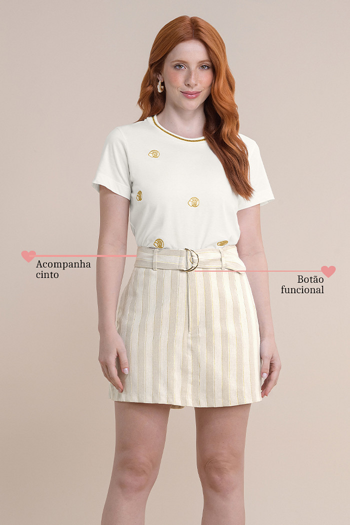 Shorts saia listrado acompanha cinto