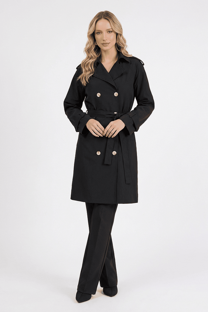 Casaco longo em tecido gabardina com forro