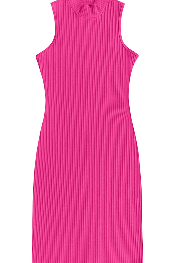 Vestido curto sem manga gola alta canelado