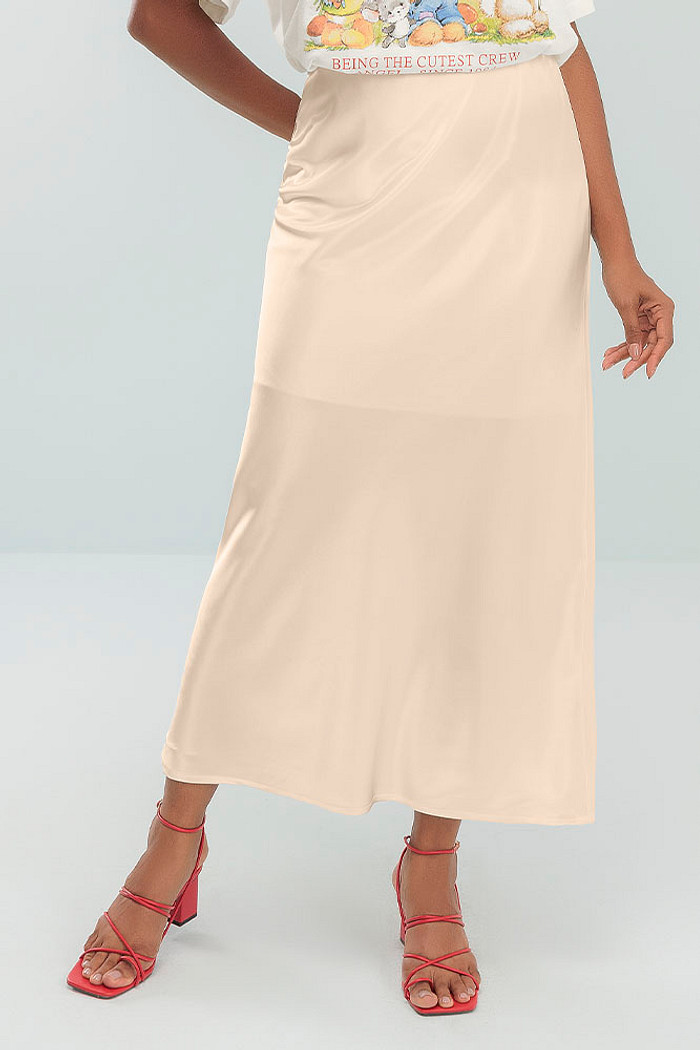 Saia de cetim com forro e elástico na cintura