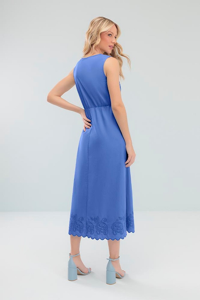 Vestido midi de tricoline amarração laços