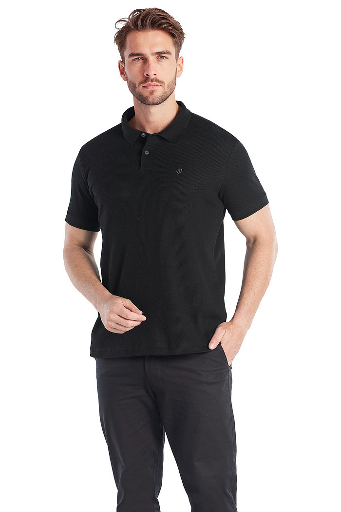 Camisa polo comfort em meia malha waffle abertura lateral Aurus