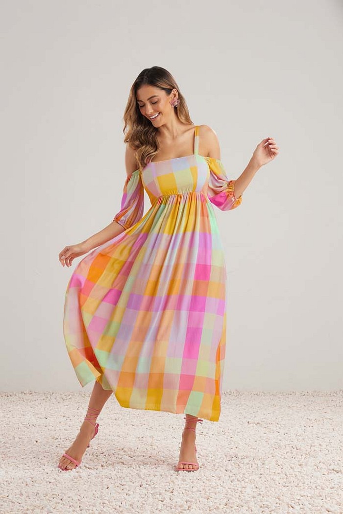 Vestido midi em viscose estampada