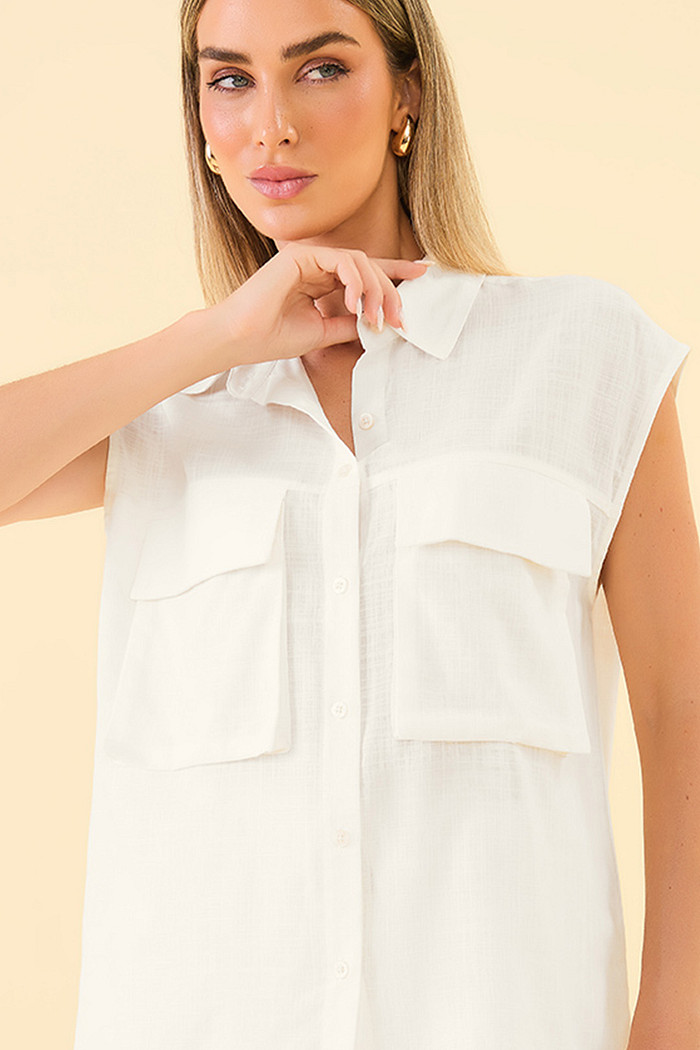 Camisa sem manga em tecido tricoline slub