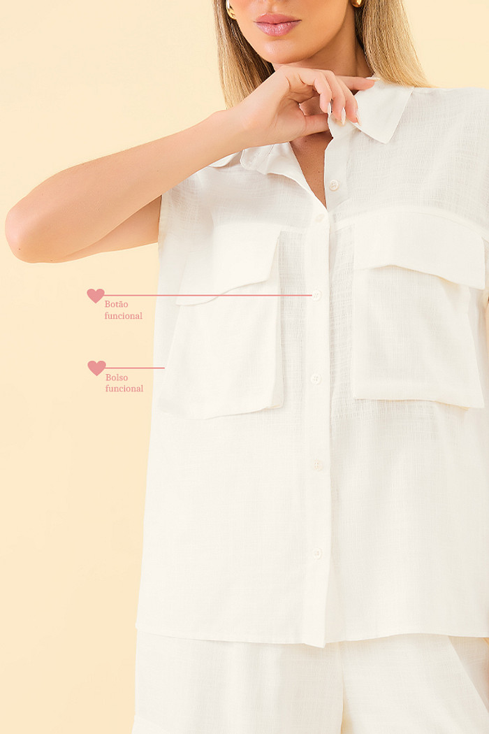 Camisa sem manga em tecido tricoline slub