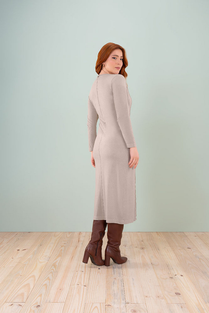 Vestido longo lavado em meia malha estonada