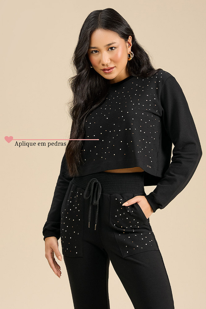Blusão em molecotton com aplique de pedras