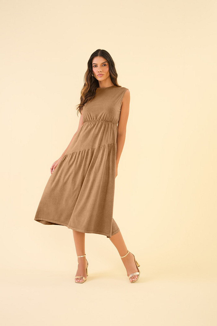 Vestido midi transpasse em meia malha estonada