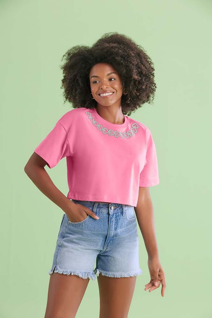 T-Shirt coração em meia malha