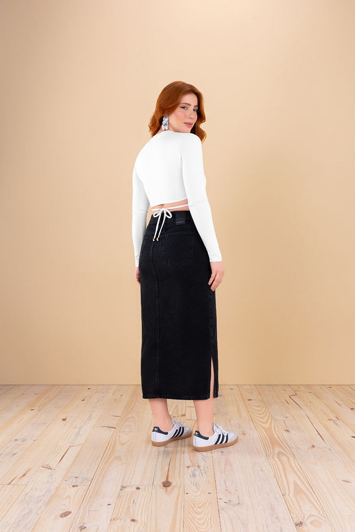 Saia midi black em jeans