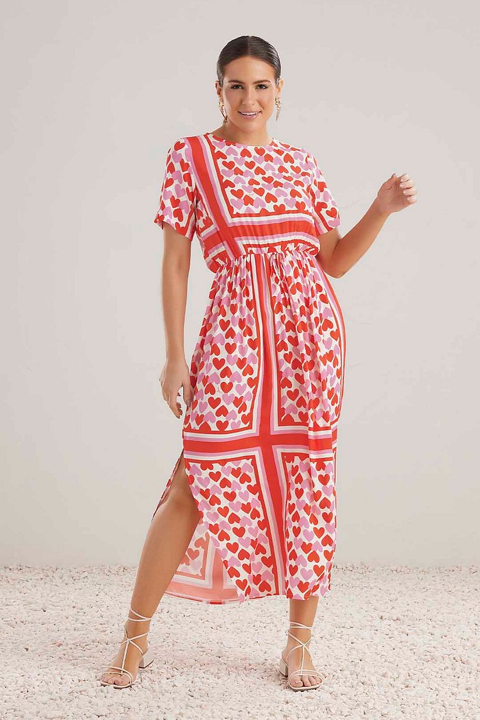 Vestido midi em viscose estampada