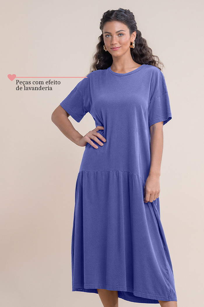 Vestido midi com efeito de lavanderia