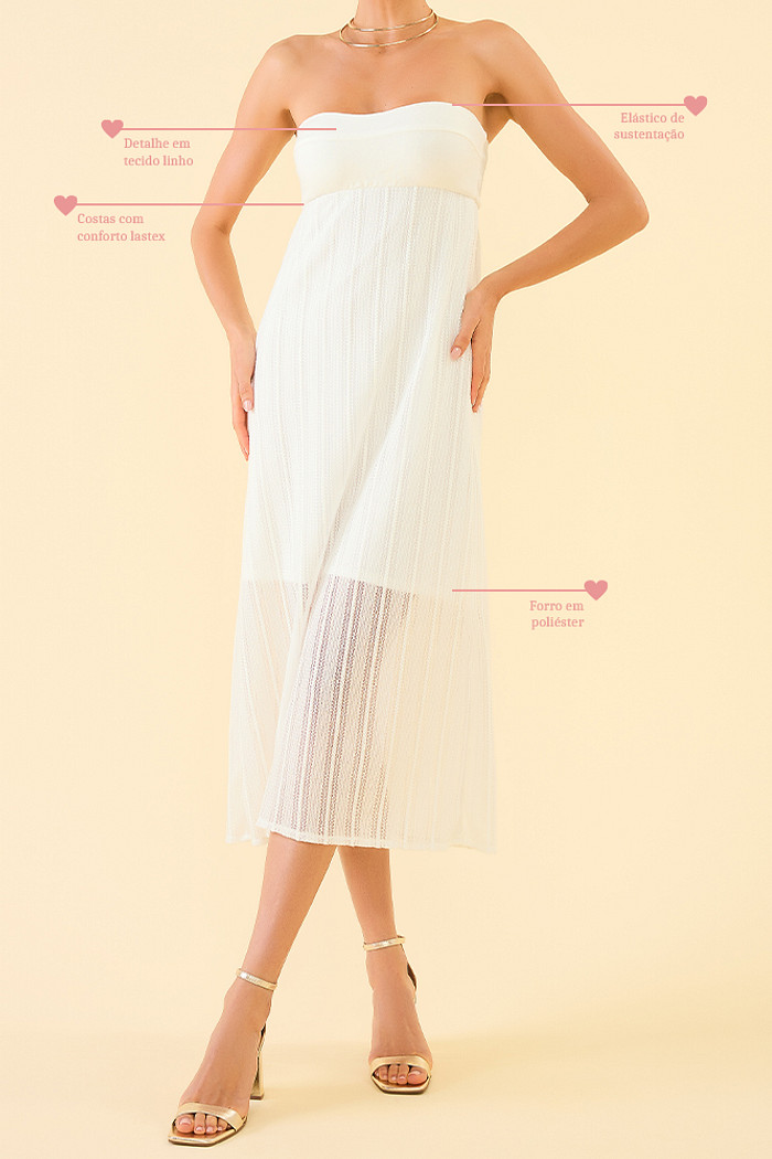 Vestido midi em crochê tranças com forro