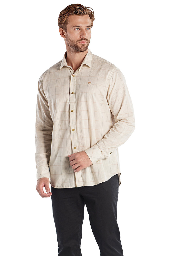 Camisa manga longa comfort tecido xadrez cacau Aurus