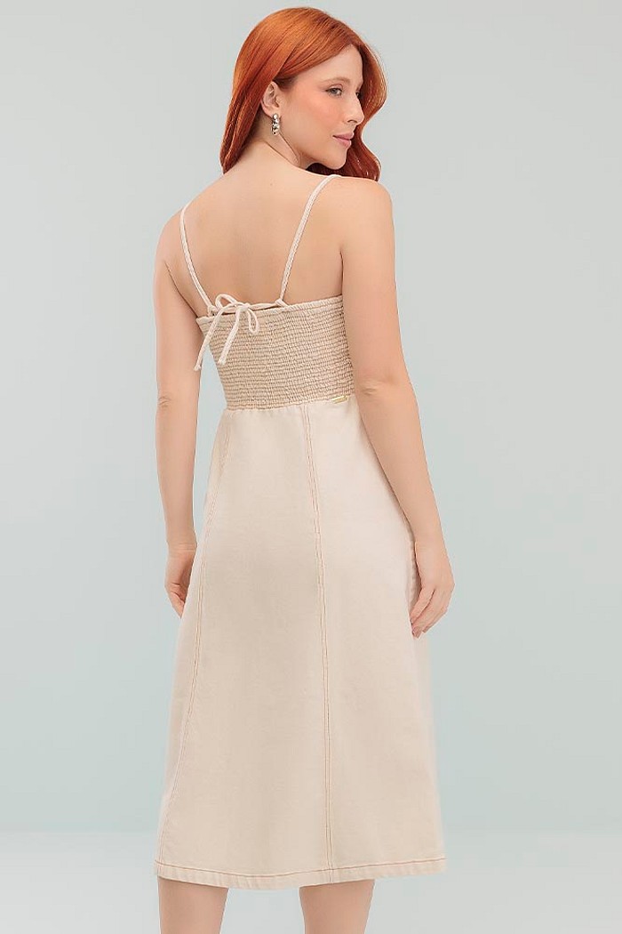 Vestido midi de alça com zíper e costas com lastex denim