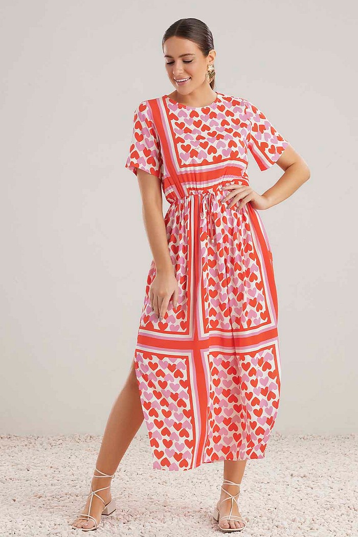 Vestido midi em viscose estampada