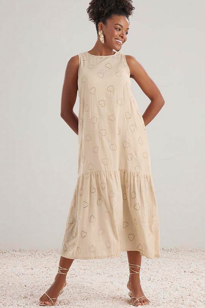 Vestido midi em visco linho