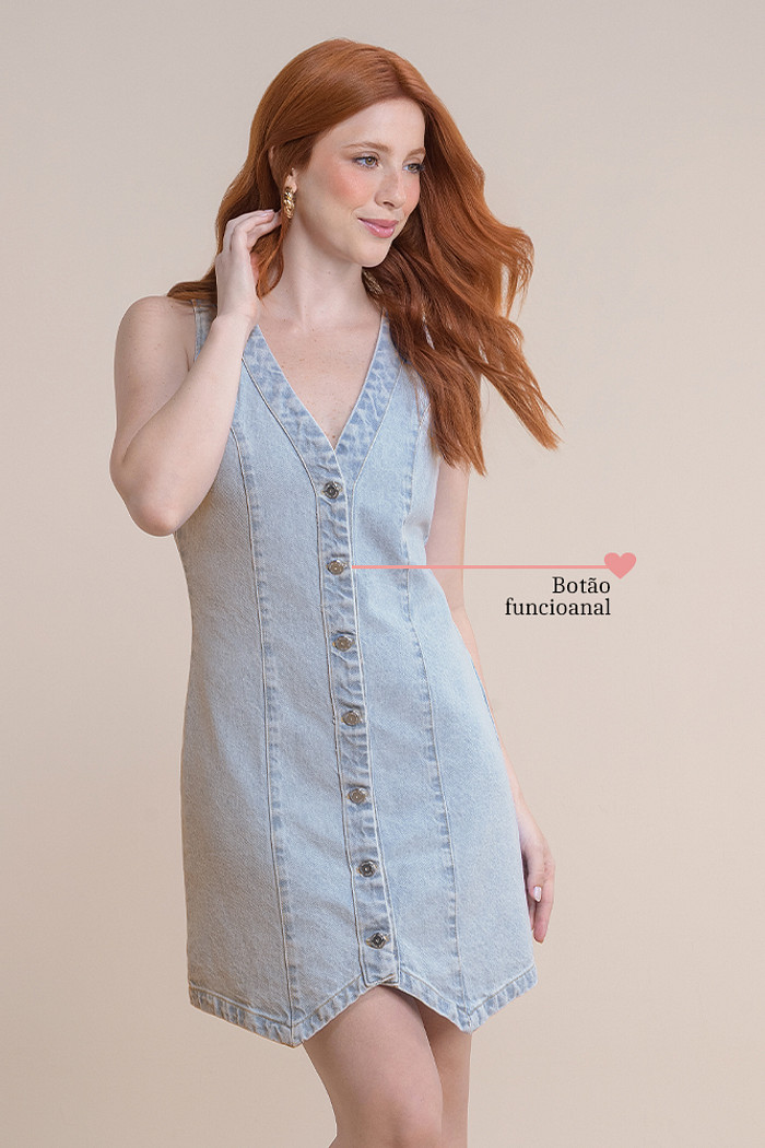 Vestido curto jeans com botão