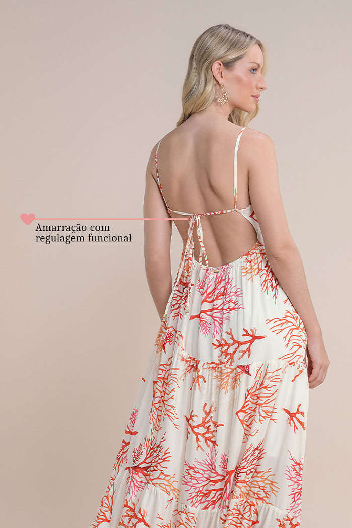 Vestido longo em viscose com amarração regulável