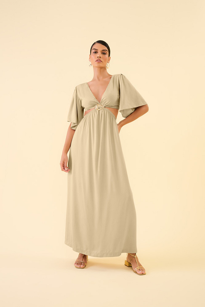 Vestido midi com  fivela em viscose