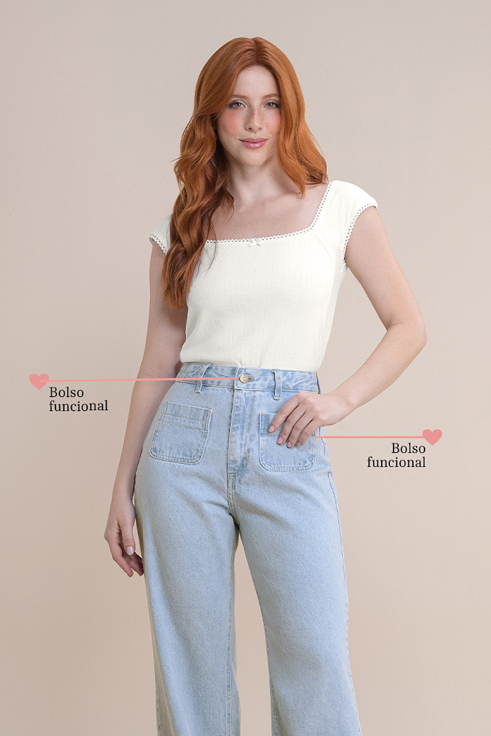 Calça marine com botão