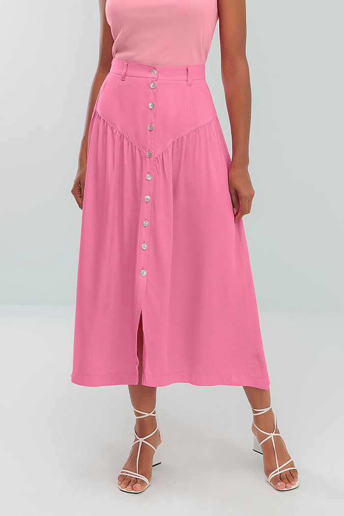 Saia midi com botões frontais