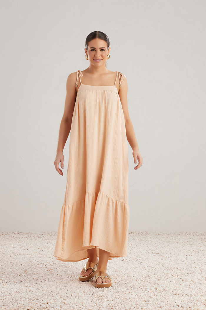 Vestido midi em malha gaze