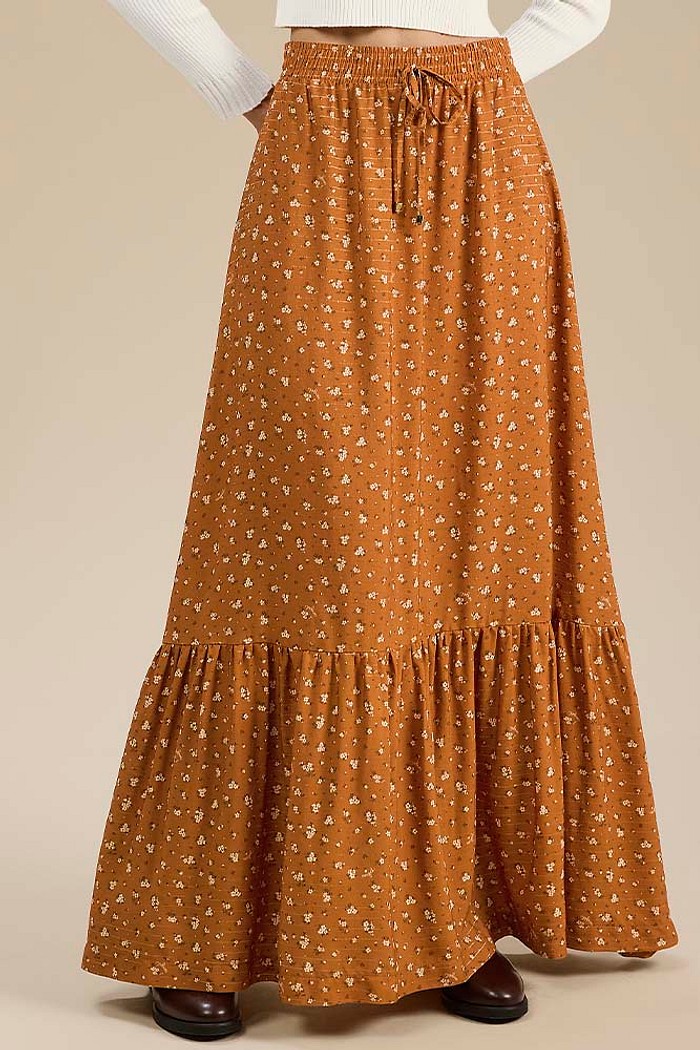 Saia longa com elástico na cintura em viscose lurex