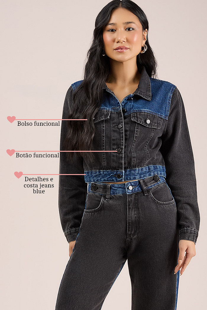 Jaqueta recortes em jeans