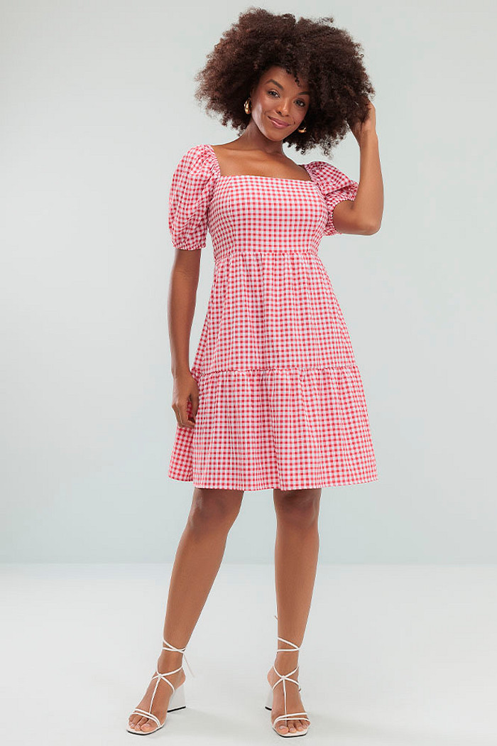 Vestido curto vichy com amarração nas costas